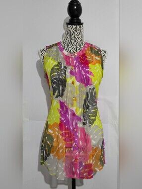 Liz Claiborne Sleeveless Floral Camisole — Neon Yellow, Pink & Orange